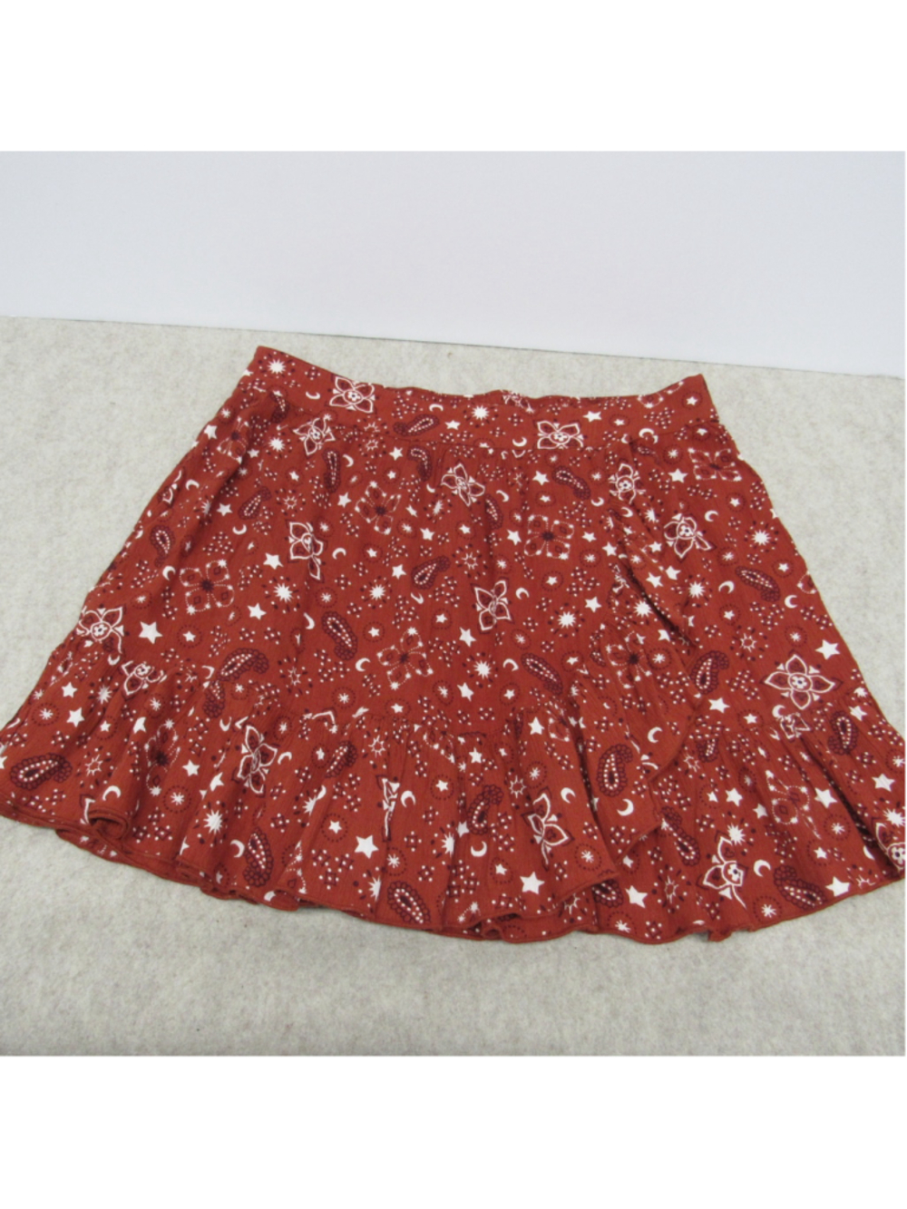 Aerie Rust Orange Paisley Celestial Ruffle Wrap Mini Skirt Size Medium Boho